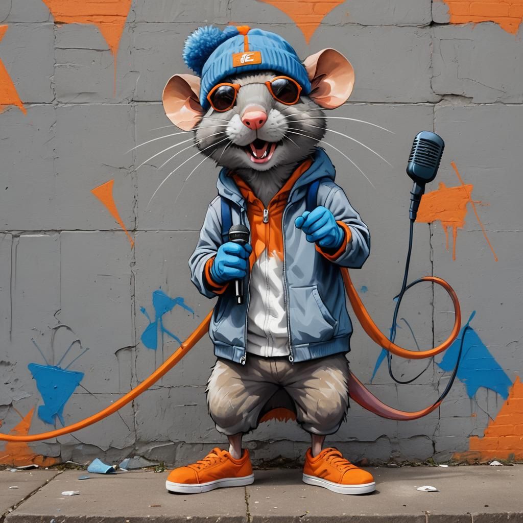 Anthropomorphic Rat Rapper in Urban Graffiti Art Style