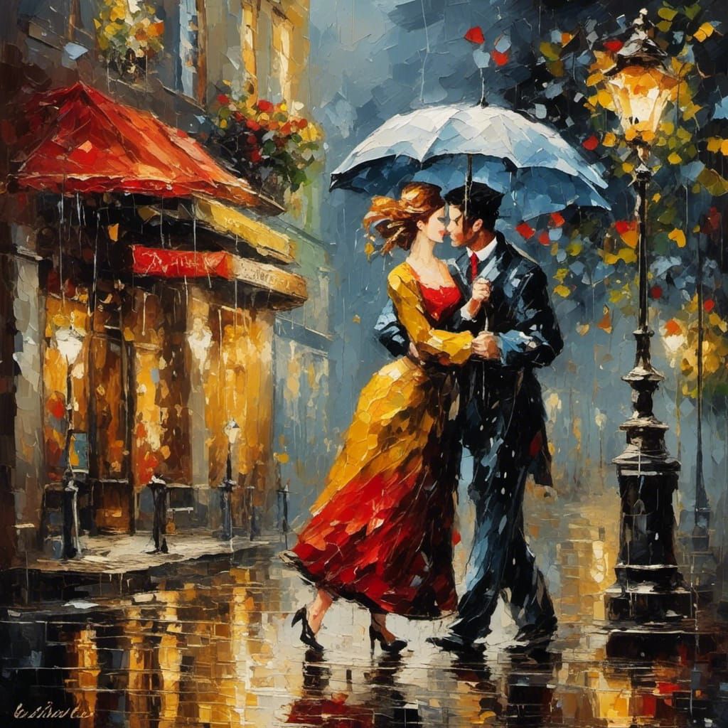 Romantic Meeting in the Rain