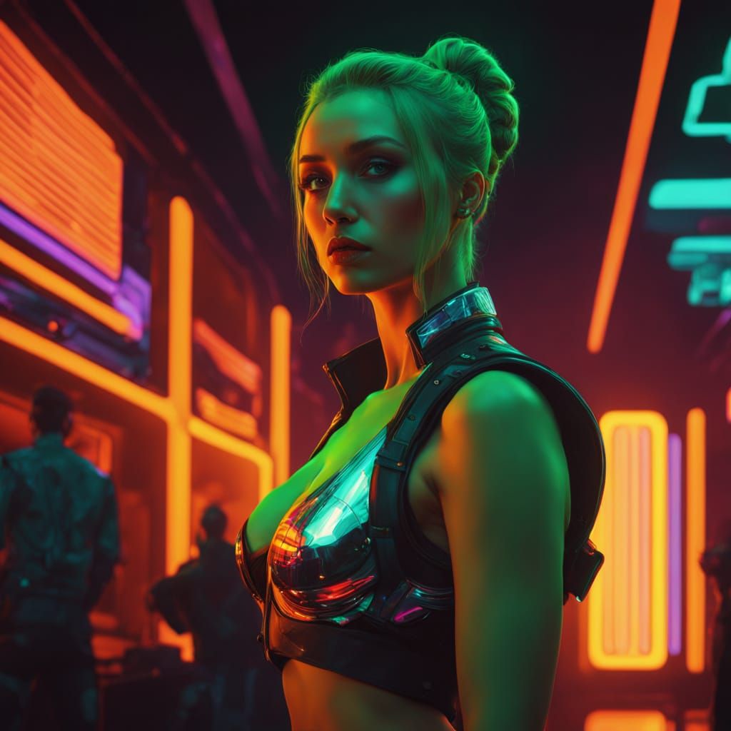 Confident Cyberpunk Woman in Neon Vibe