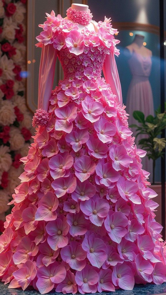 Orchid Evening Gown in Boutique Window, Digital Art