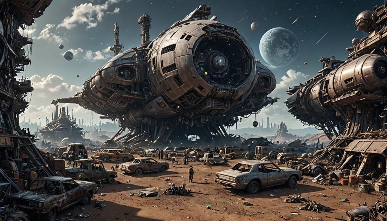 Cosmic Fantasy Starship Junkyard on Colony World