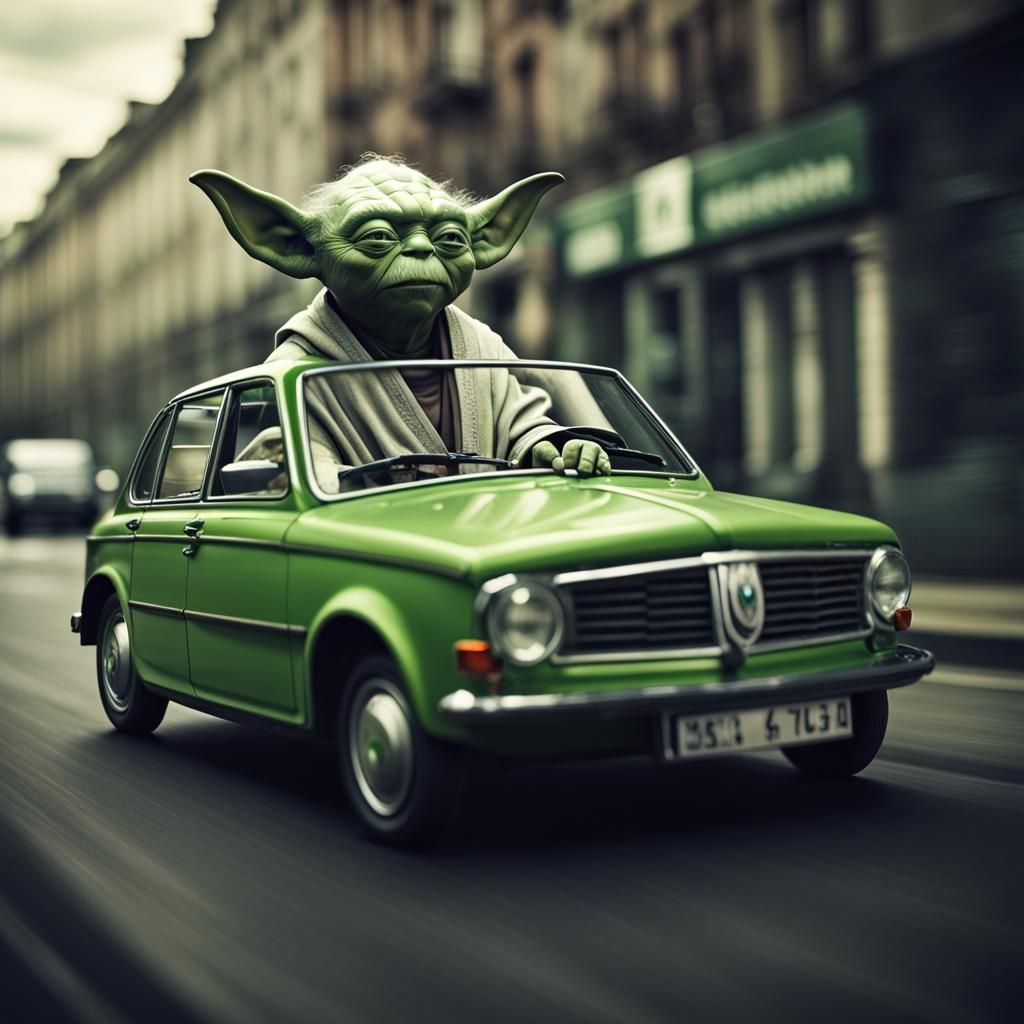 Yoda Drives a Car in Hyperrealistic Detail
