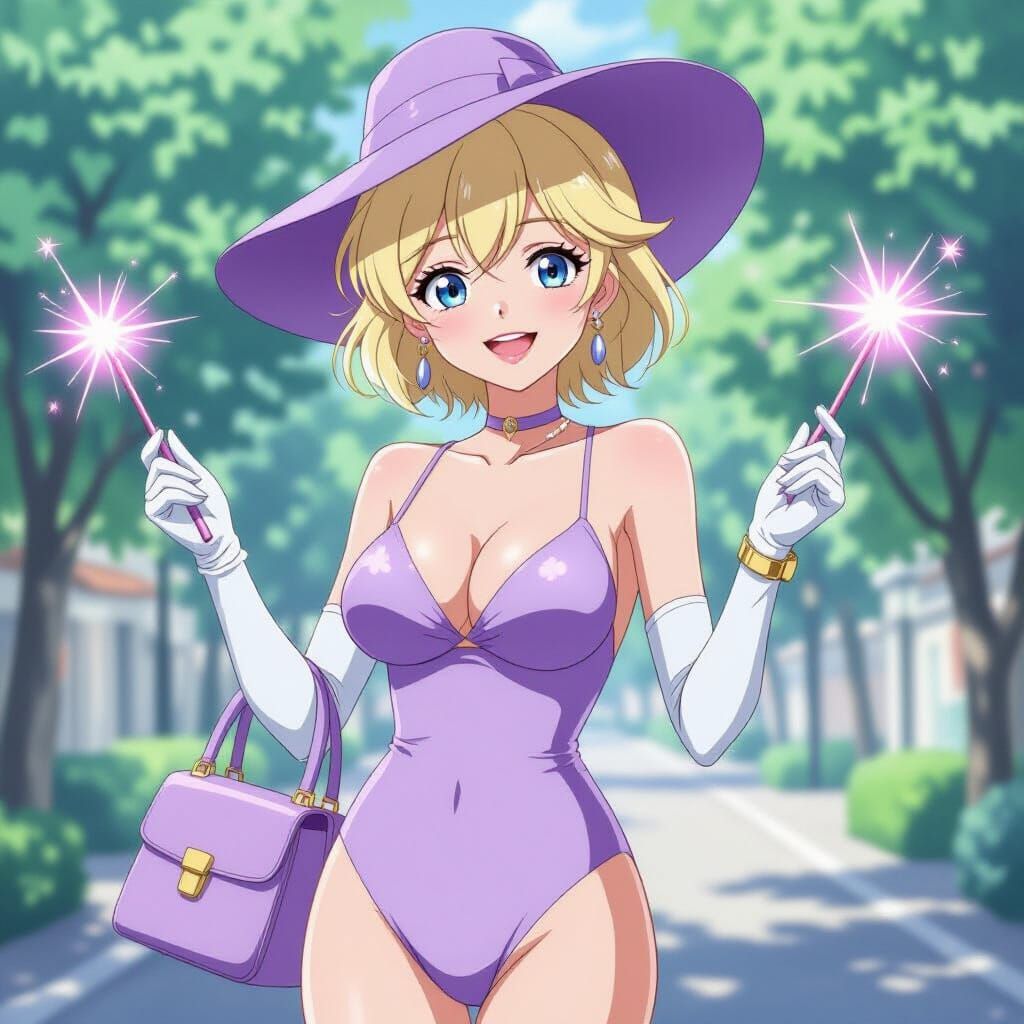 Anime Woman Transforms in Sparkling Lilac Outfit