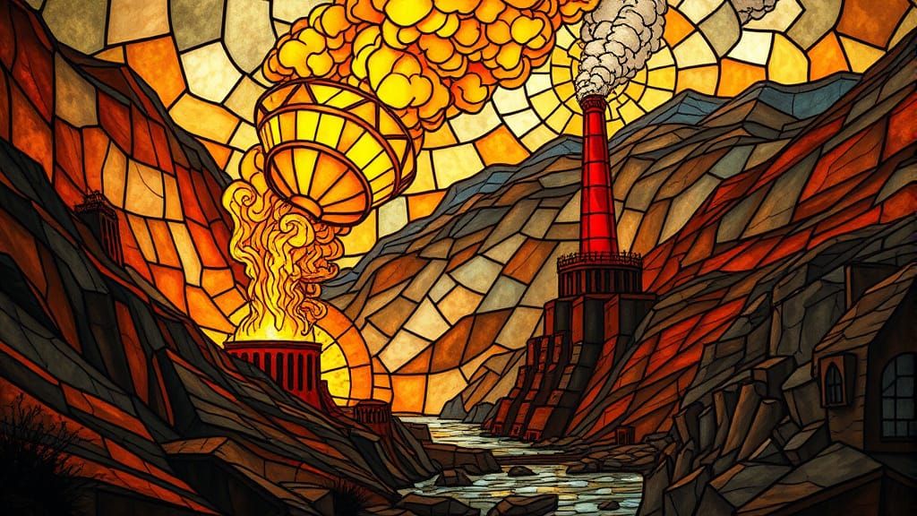 Fiery Blast Furnace Stained Glass Window