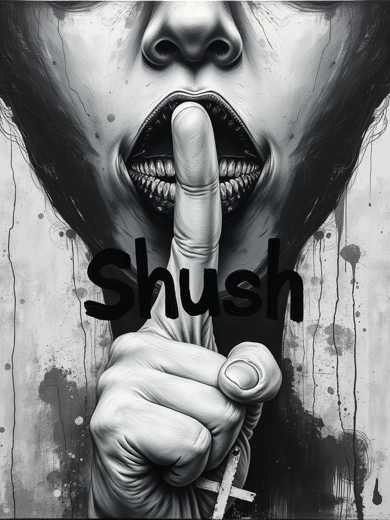 Surreal Censored Portrait with Zipper Mouth, Acrylic Style