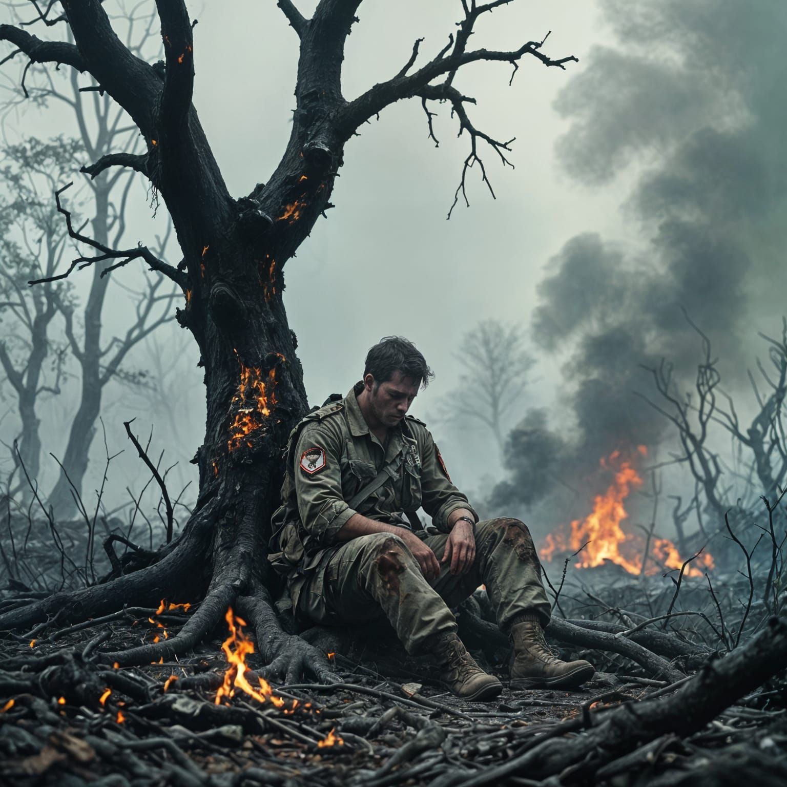 Wounded Soldier Amidst Jungle Inferno