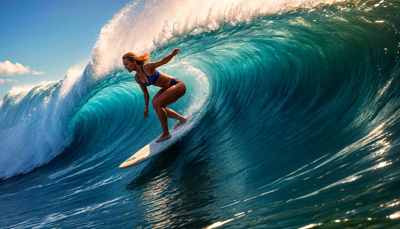 Vibrant Summer Surfing Scene in Oil-Color Glazing Style