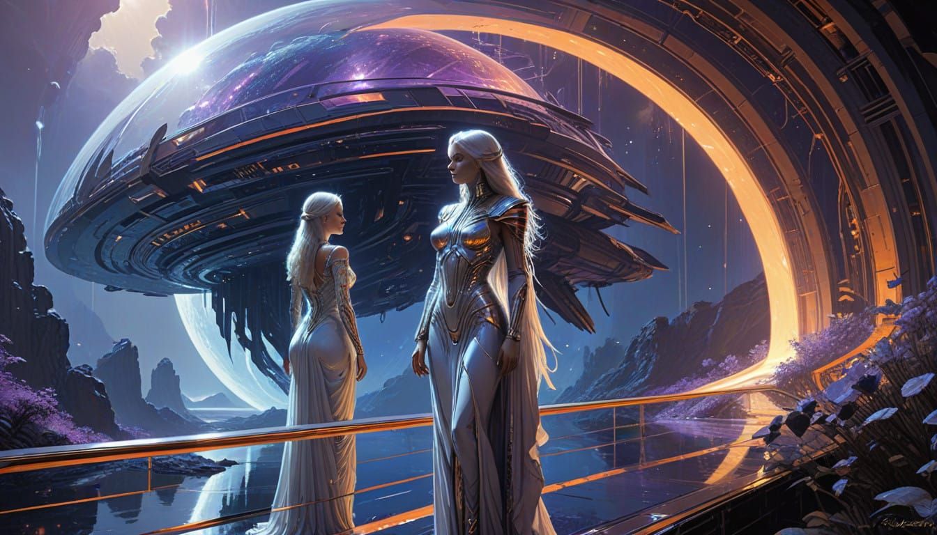 Ethereal Cosmic Dancers Under Starry Skies