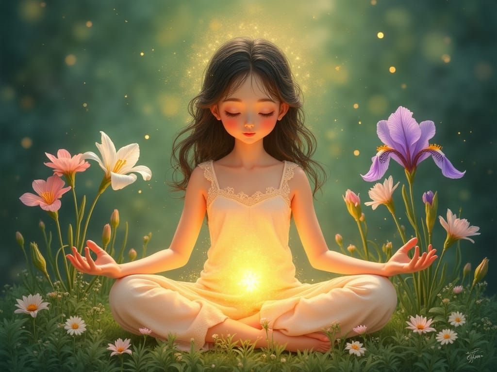 Peaceful Goddess Illuminated by Vibrant Aura