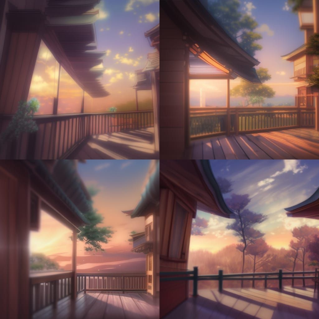 Spring Sakura Balcony in Anime Style