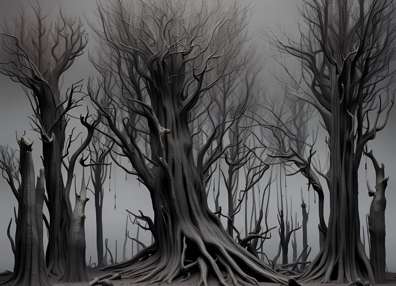 Foggy Swamp Forest Sculpture in Stygian Style