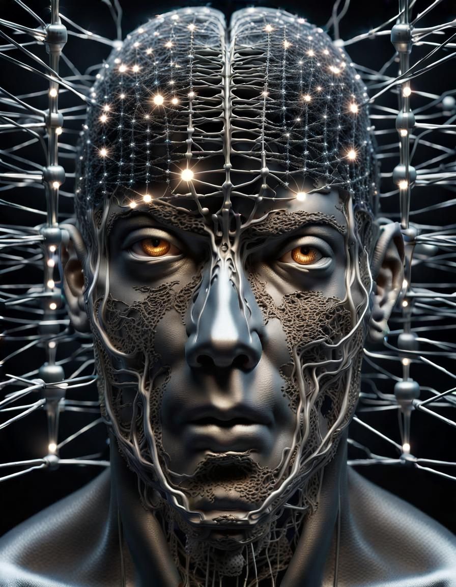 Intricate Metal Neural Network with Sparkling Lights