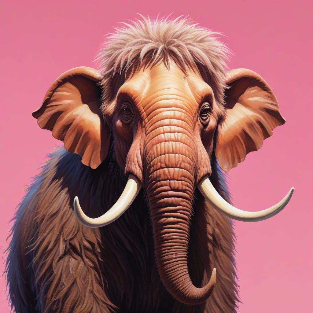 Vibrant Wooly Mammoth Portrait in Oil Markers