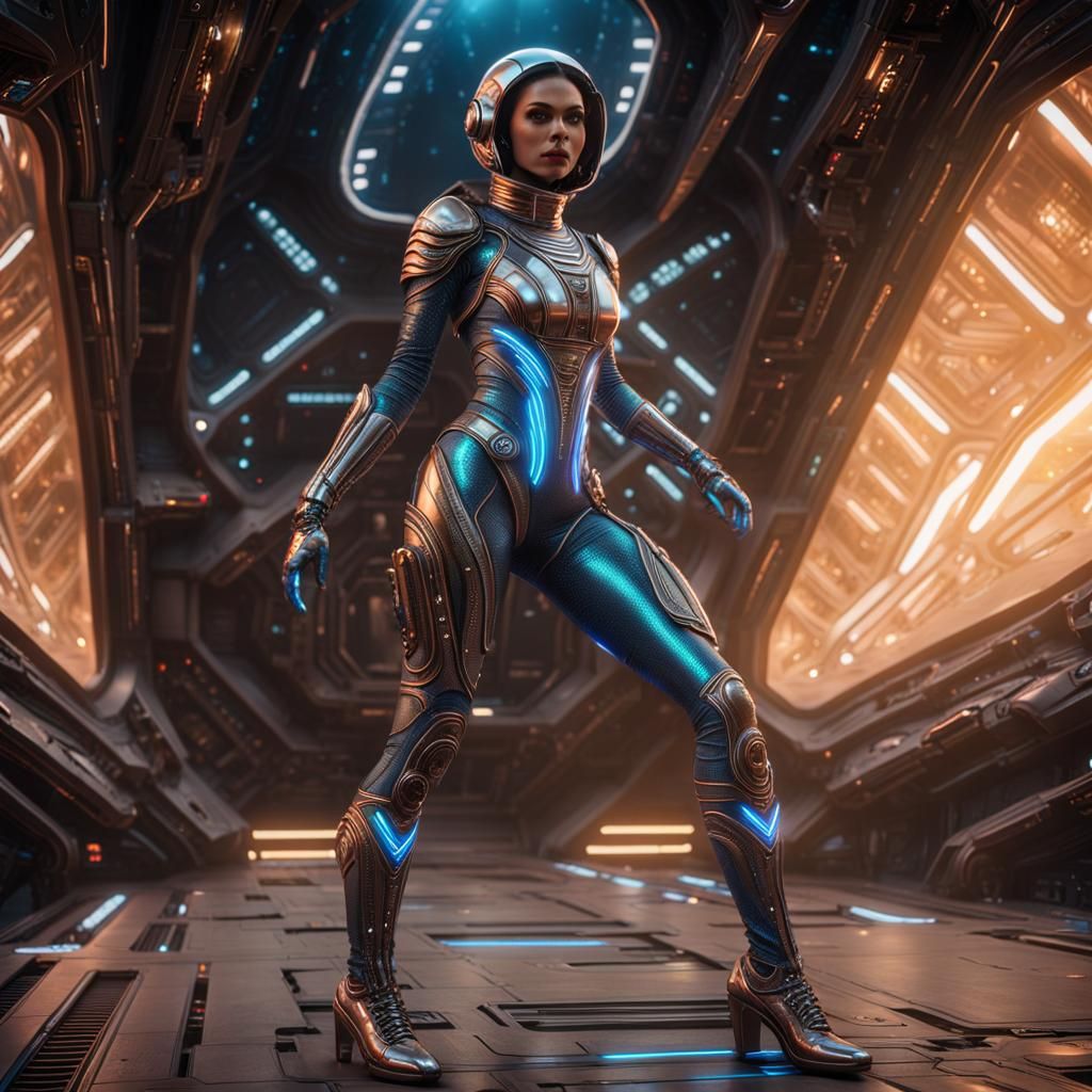 Retrofuturistic Alien Woman in Chrome Spacecraft