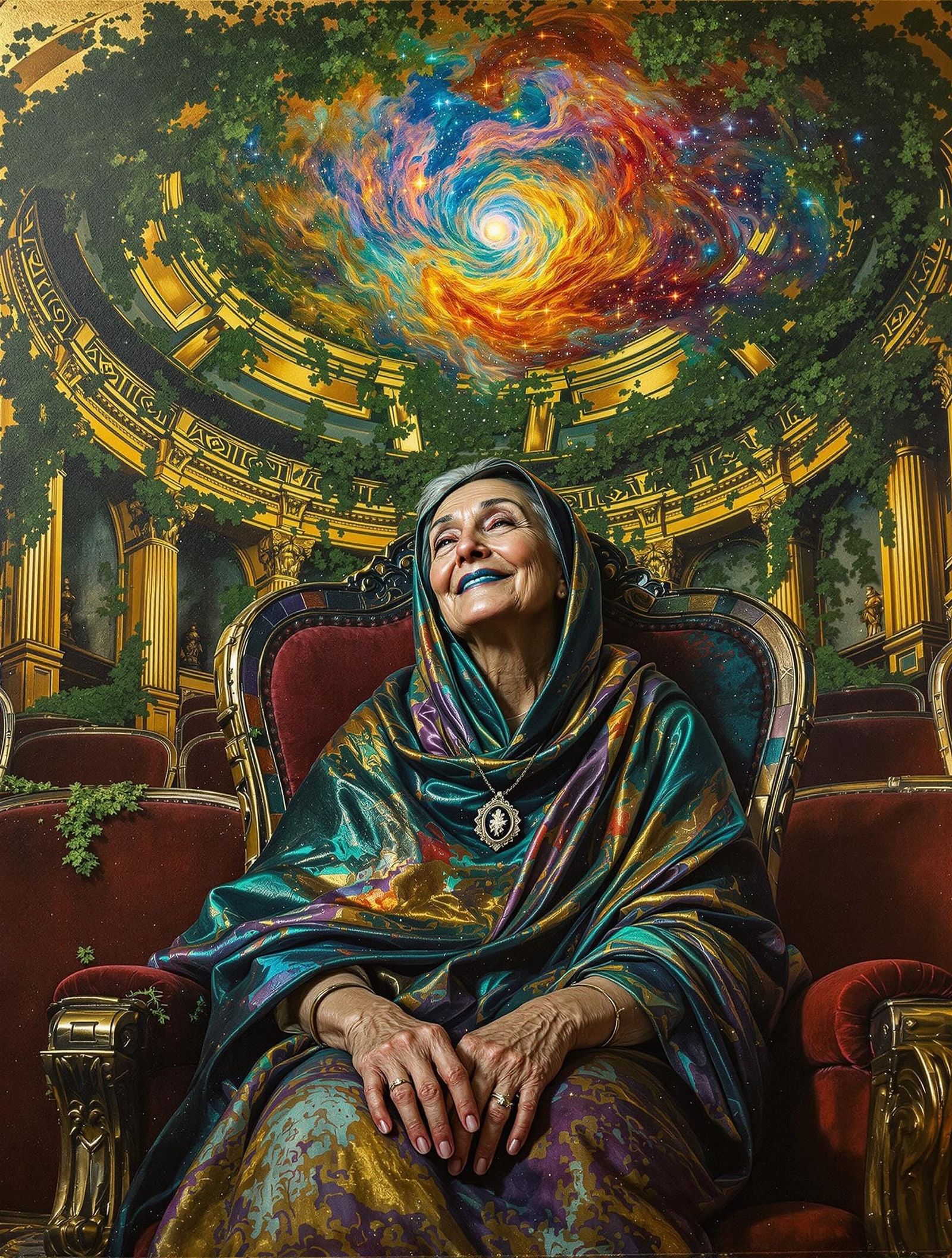 Decaying Movie Palace: Serene Woman in Mixed Media