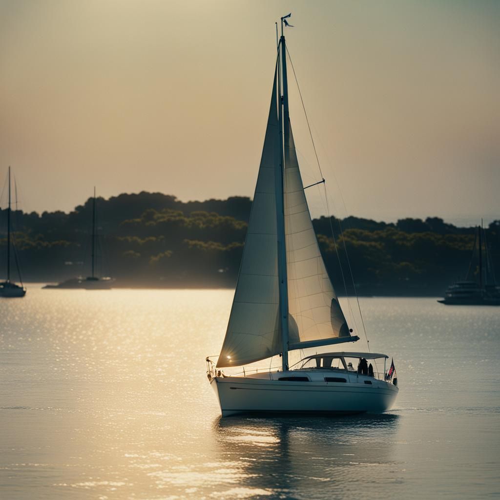 Sailboat Emerges from Harbor in Watercolor Pastels