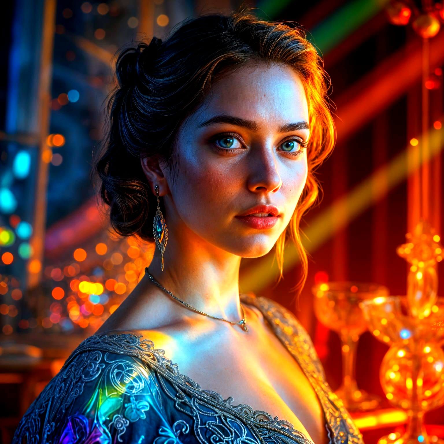 Prismatic Light Creates Rainbow Shadows, Art Nouveau Style