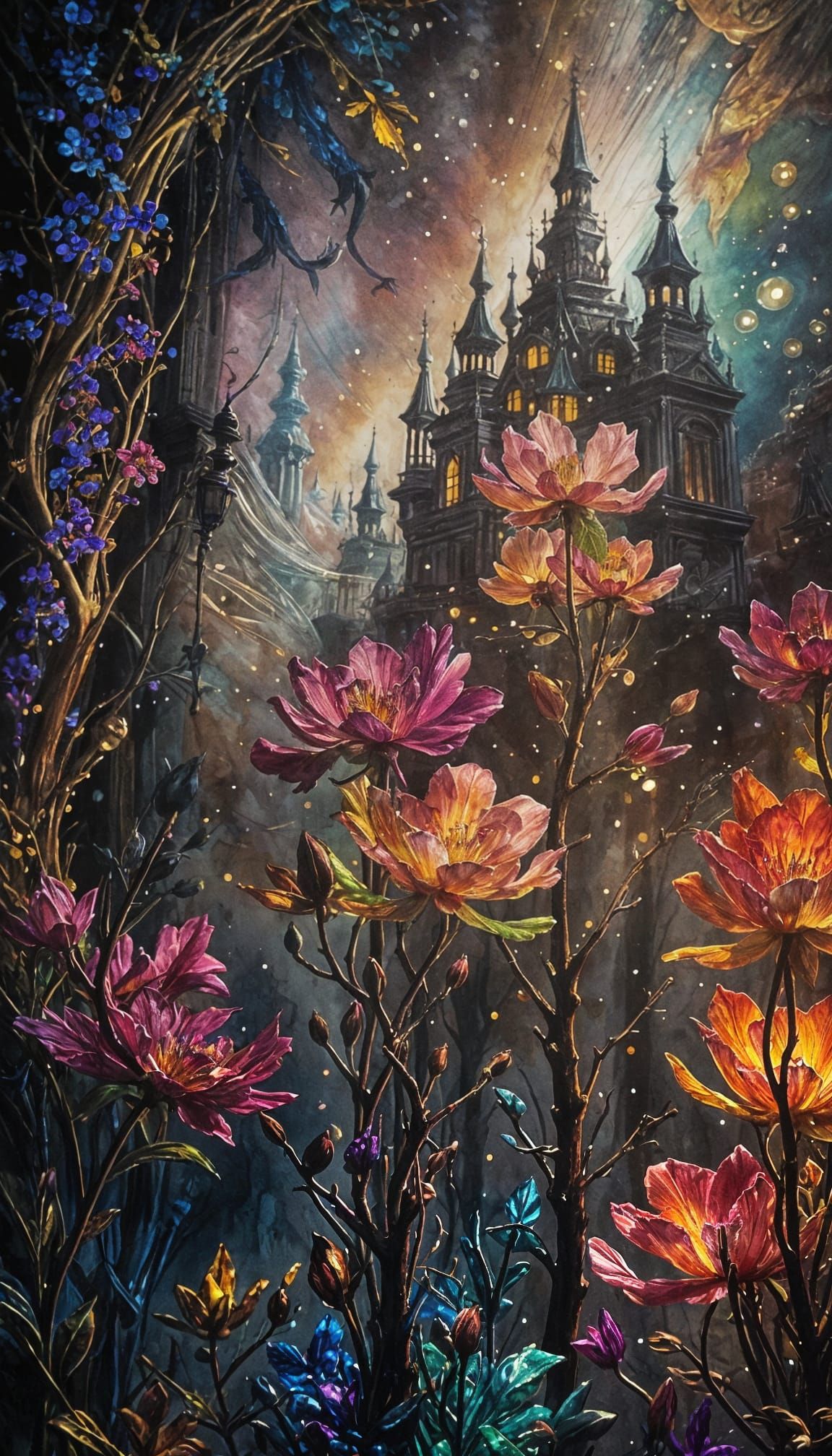 Surreal Alcohol Ink Drawing with Iridescent Blooms and Cinem...