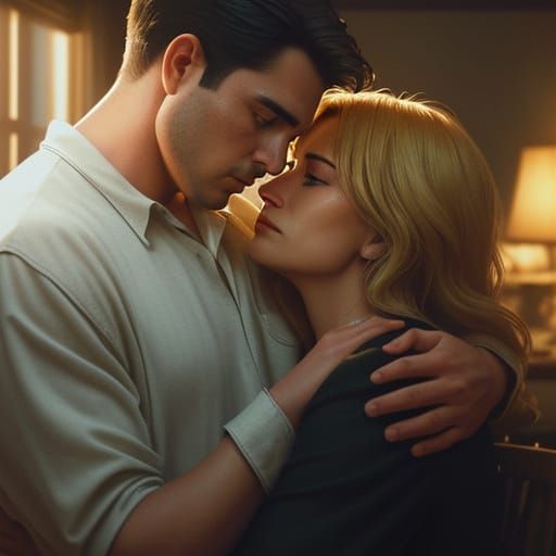 Romantic Couple Embrace in Cinematic Golden Hour