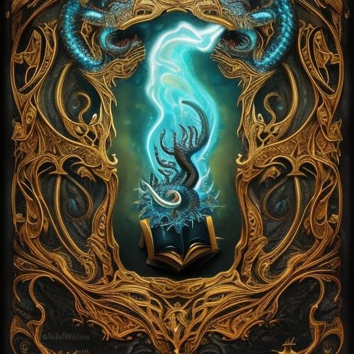 Ornate Magic Book with Dragon, Digital Art