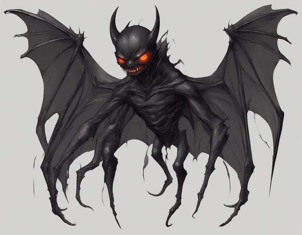 Demonic Bat-Winged Abat in Gothic Illustration Style