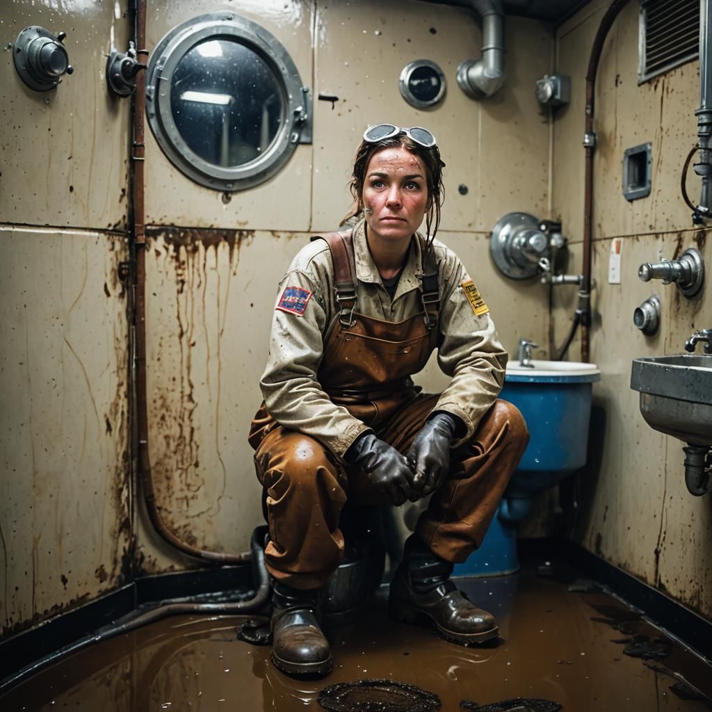 Exhausted Worker on Space Freighter, Hyperdetailed Portrait