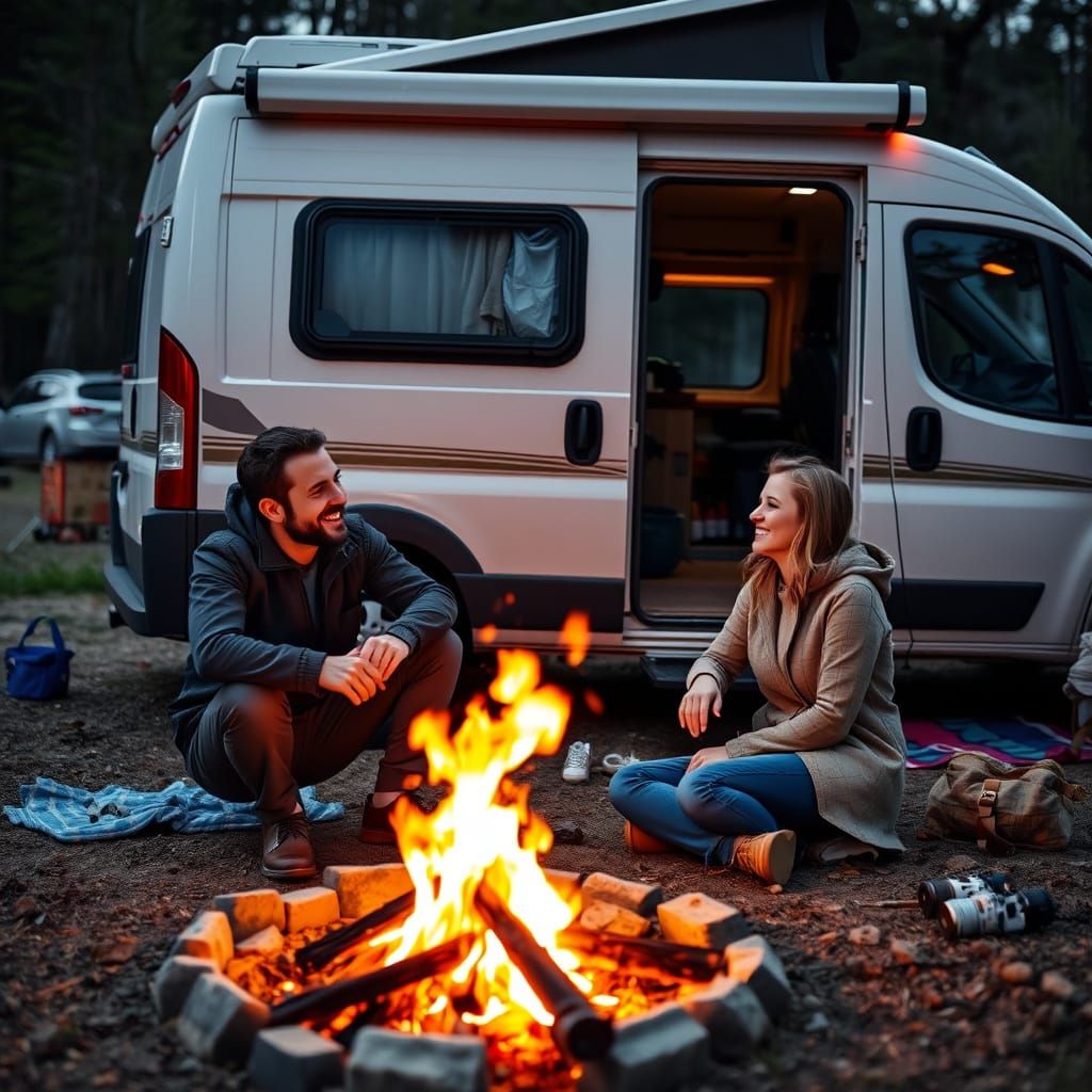 Romantic Campervan Scene by the Campfire