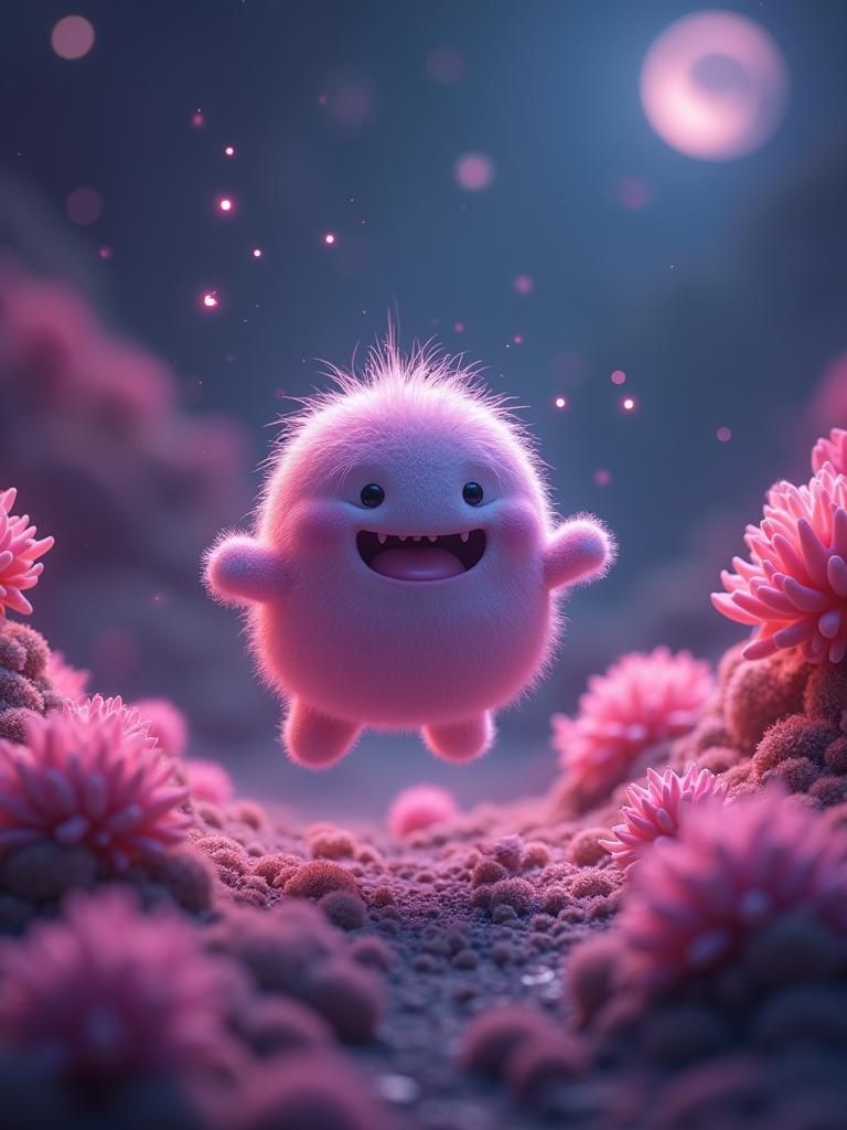 Chubby Alien Floats Above Bioluminescent Planet in Sci-Fi Dr...
