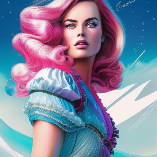 Retrowave Portrait of Smiling Woman with Neon Cityscape