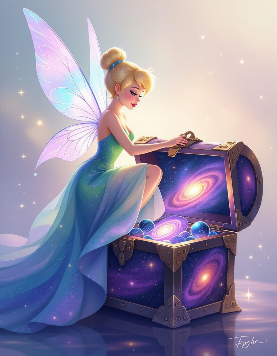 Voluptuous Tinkerbell Adorns Cosmic Treasure Chest