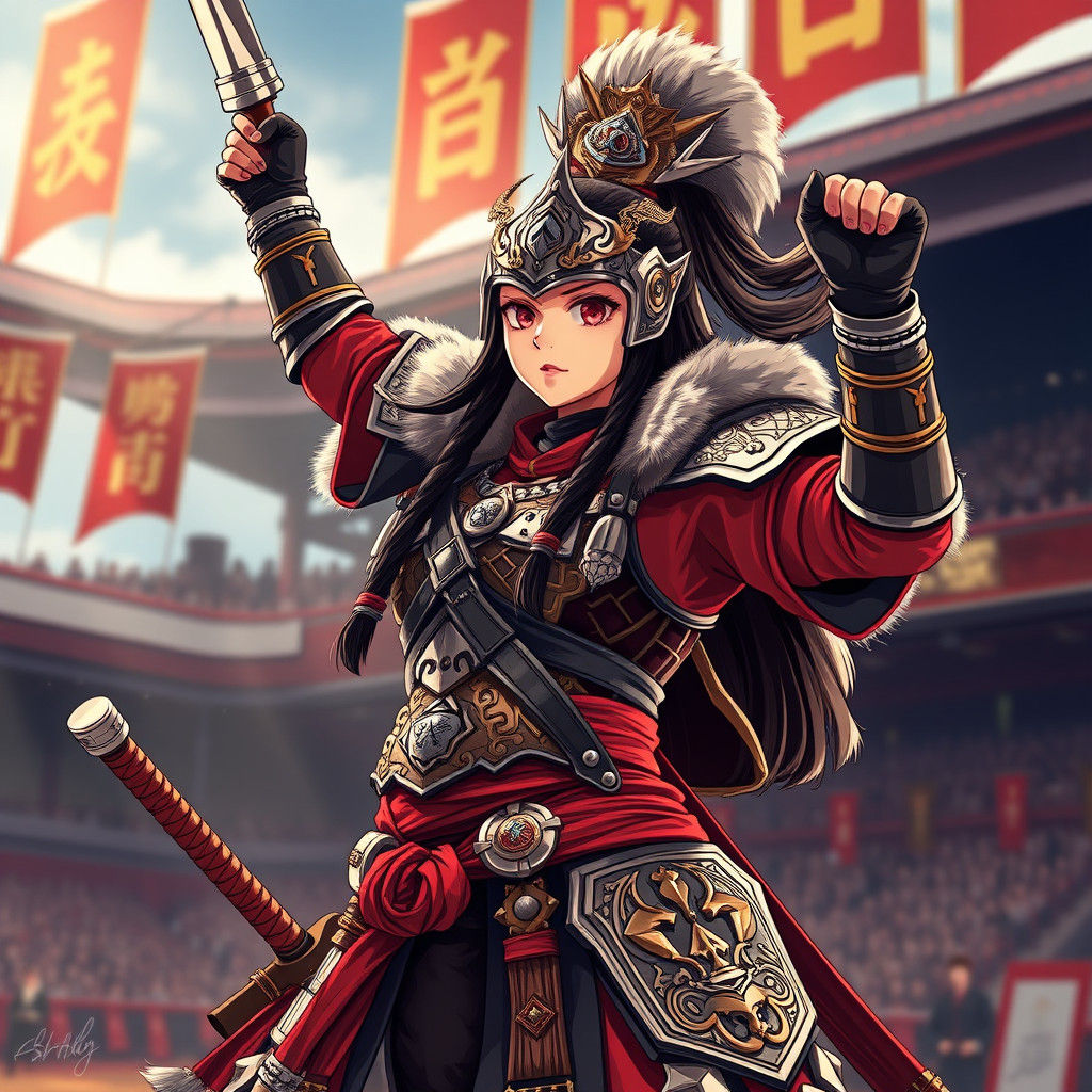 Mongolian Warrior Girl in Fighting Tournament, Manga Style