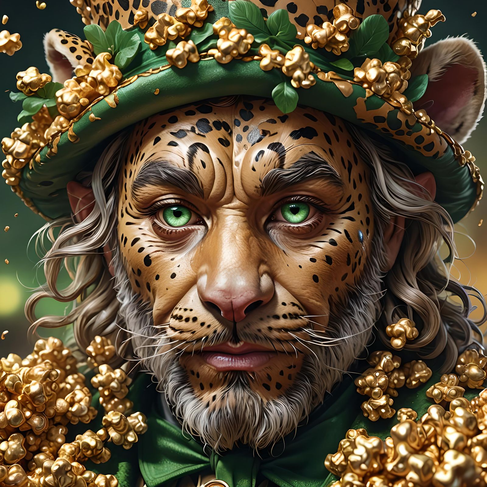 Leprechaun Leopard Portrait in Photorealistic Style