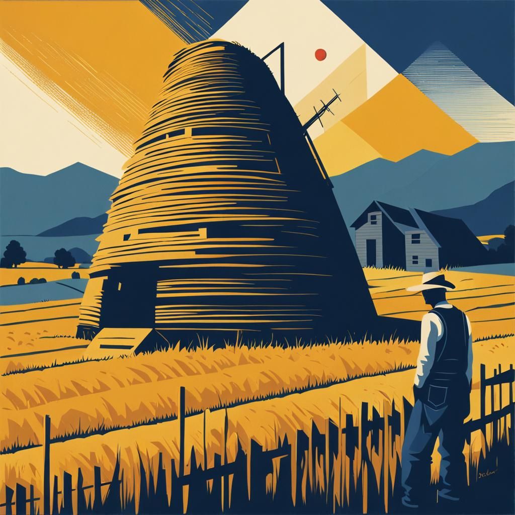 Farmer and Haystack in Bauhaus Style