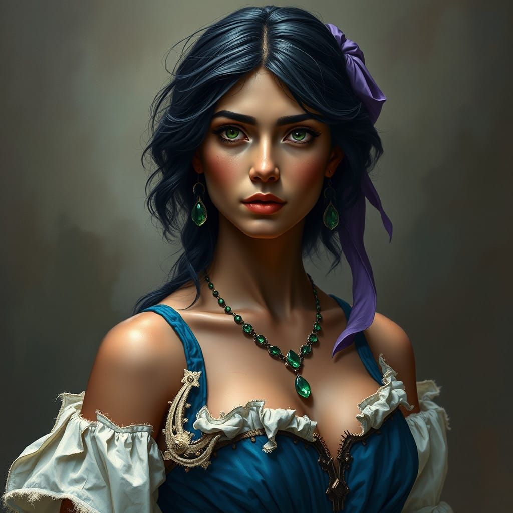 Enchanting 15th Century Romani Dancer in Vibrant Colors