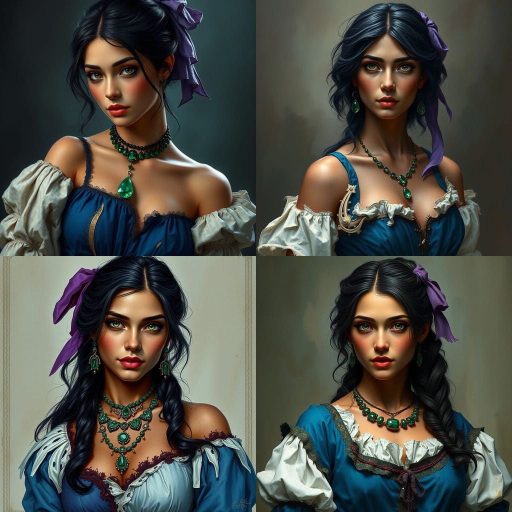 Romani Dancer in Elegant Blue Gown