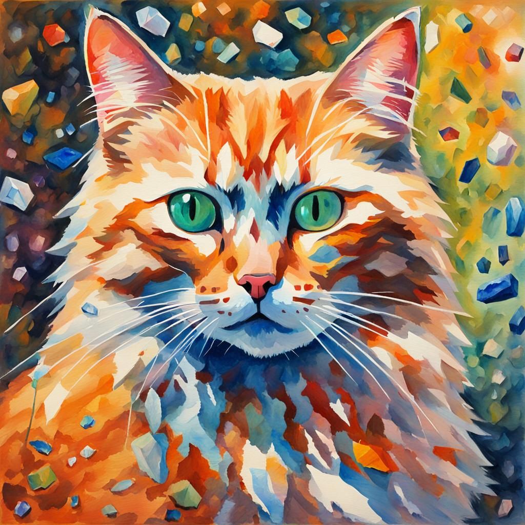 Cat Crystal in Gouache Impressionist Style