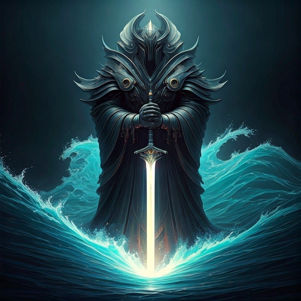 Majestic Warrior Wields Ephemeral Sword of Oceanic and Airy ...