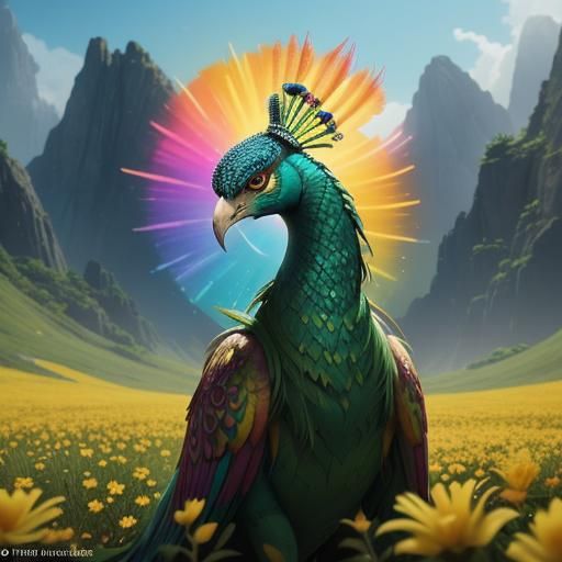 Dragon Peacock Woman in Vibrant Floral Field