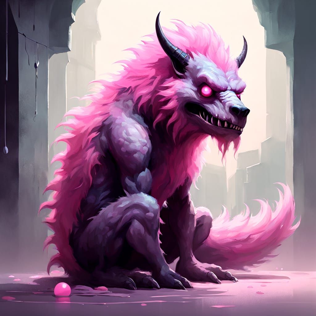 Cute Creepy Pink Monster with Luminous Eyes