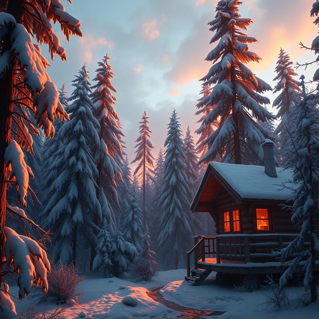 Winter Sunrise in an Enchanted Forest