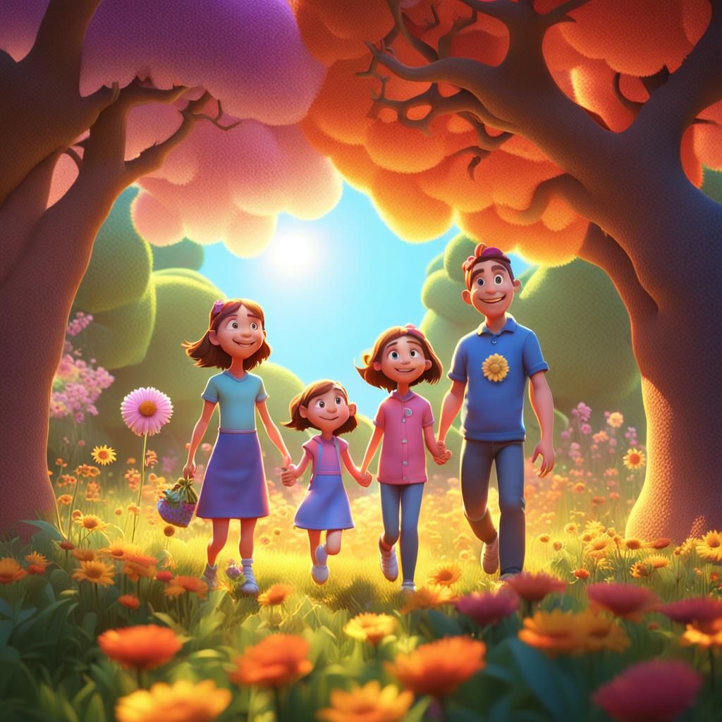 Happy Family in Pixar Style 3D Rendering