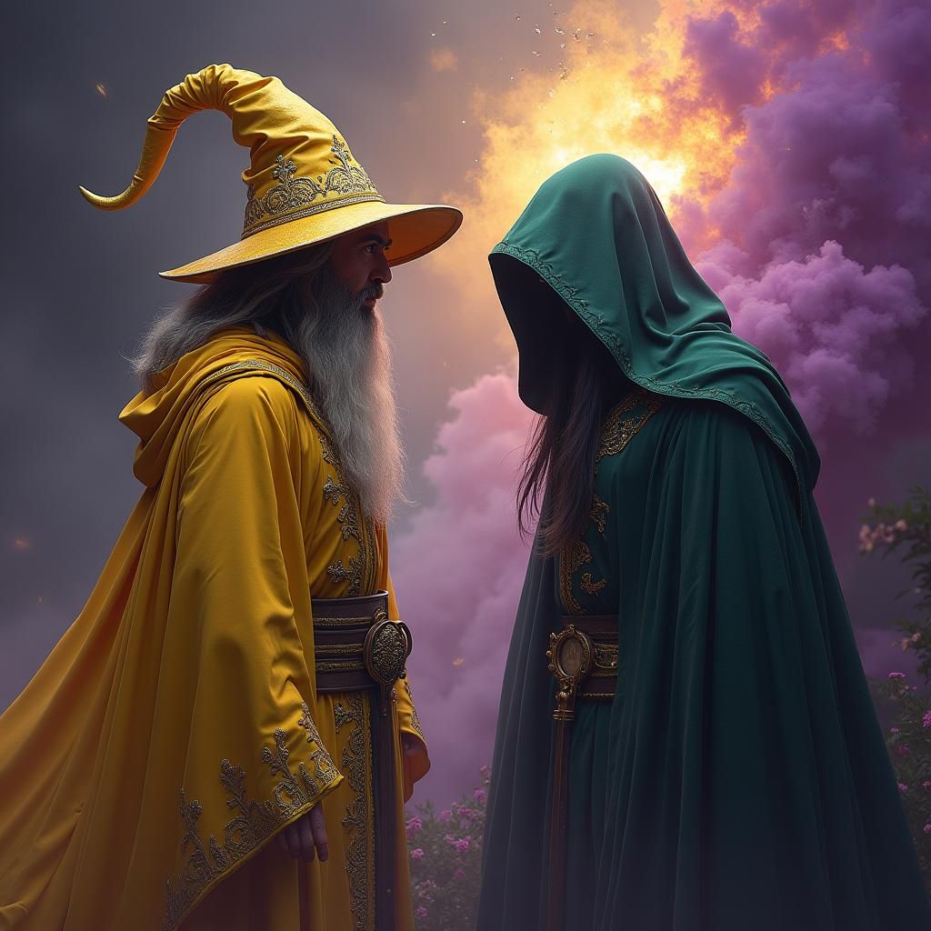 Epic Wizard Duel in Dark Fantasy World