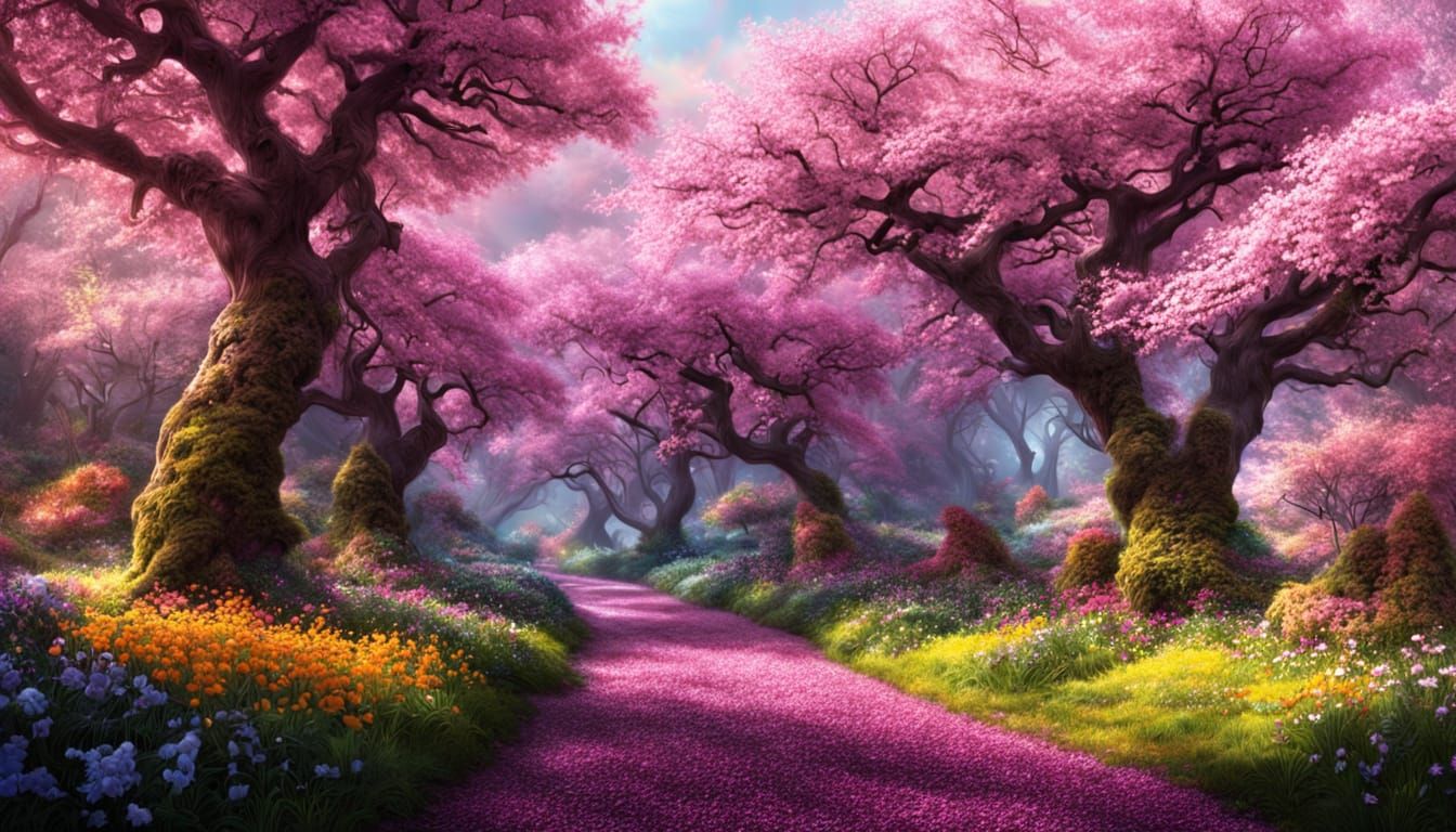 Epic Blossom Grove in Hyper Realistic Digital Art