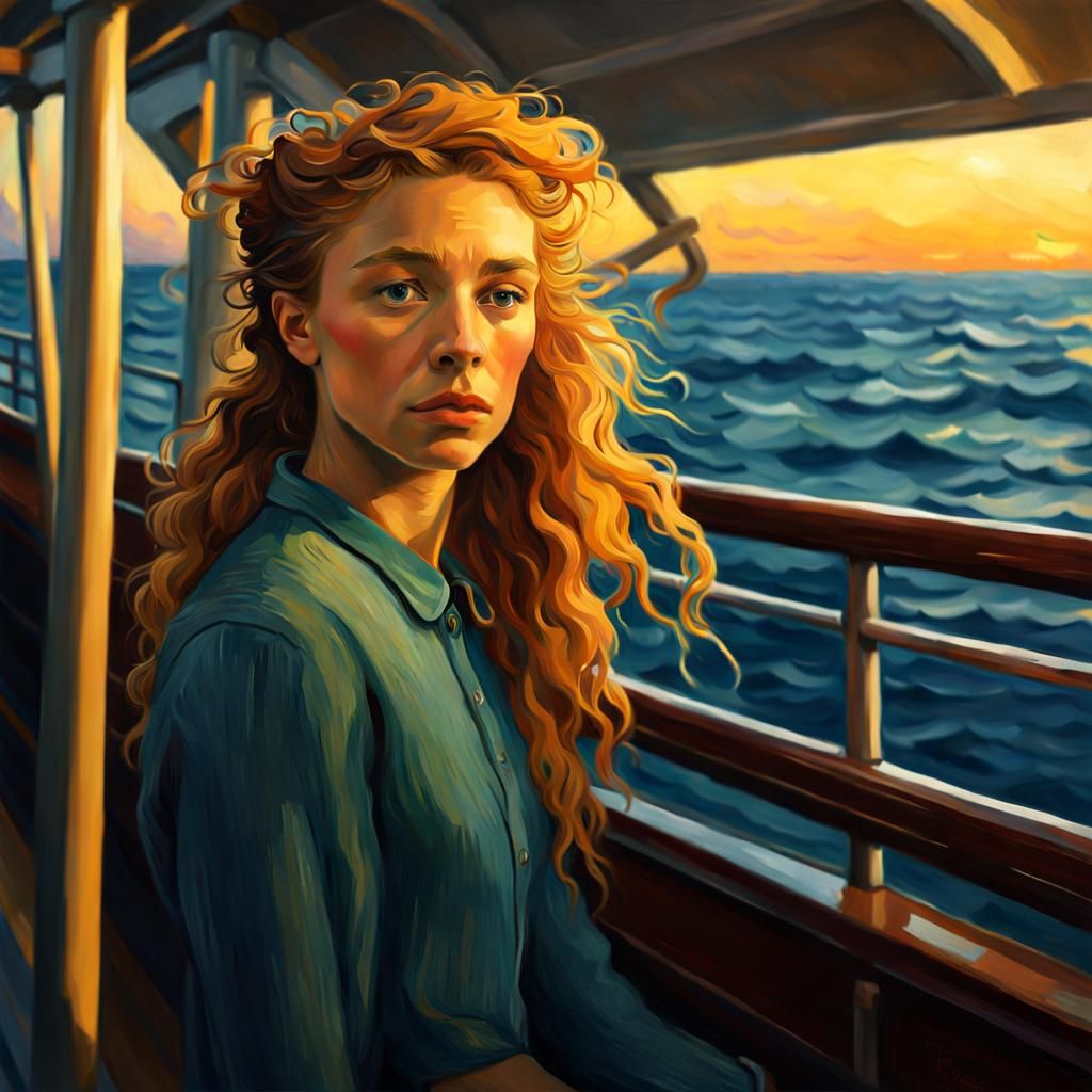 Woman on Ferry in Van Gogh Style