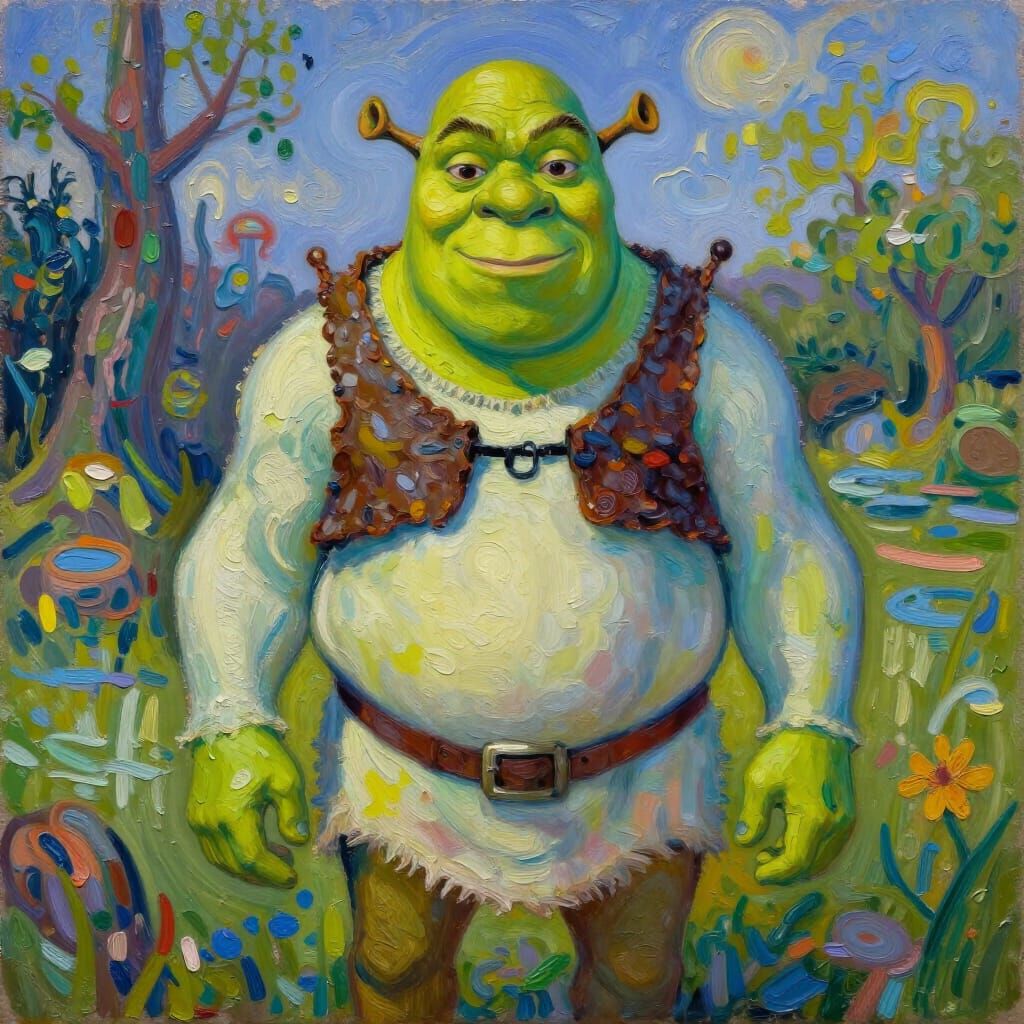 Shrek in Neo-Impressionist Oil Painting Style