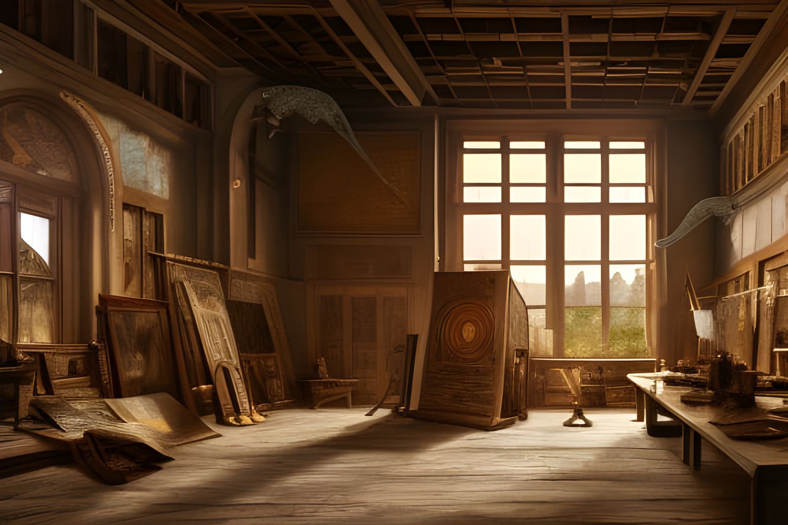 Magical Renaissance Workshop Interior in Anime Style