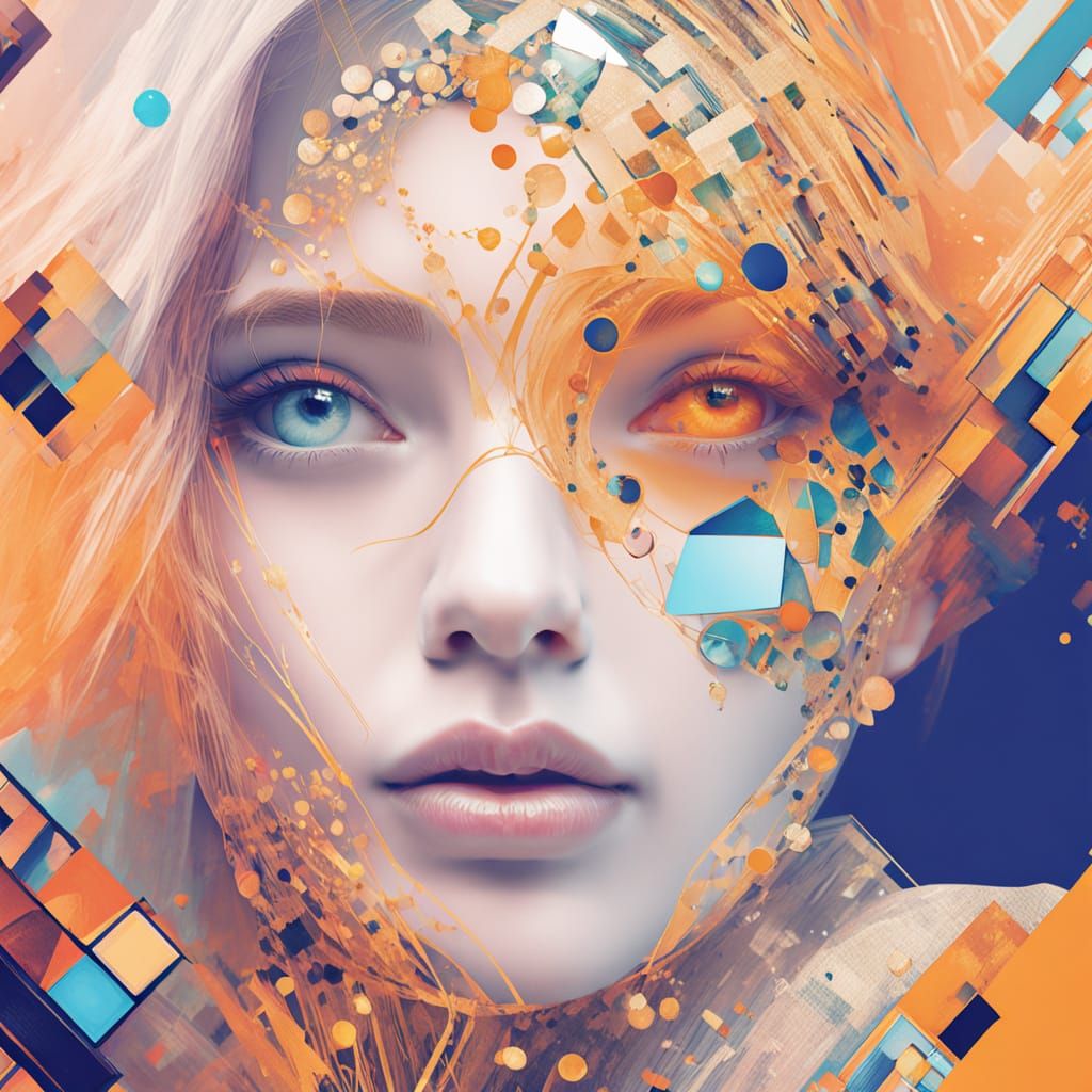 Girl with Pearl Earring in Art Nouveau Glitch Style