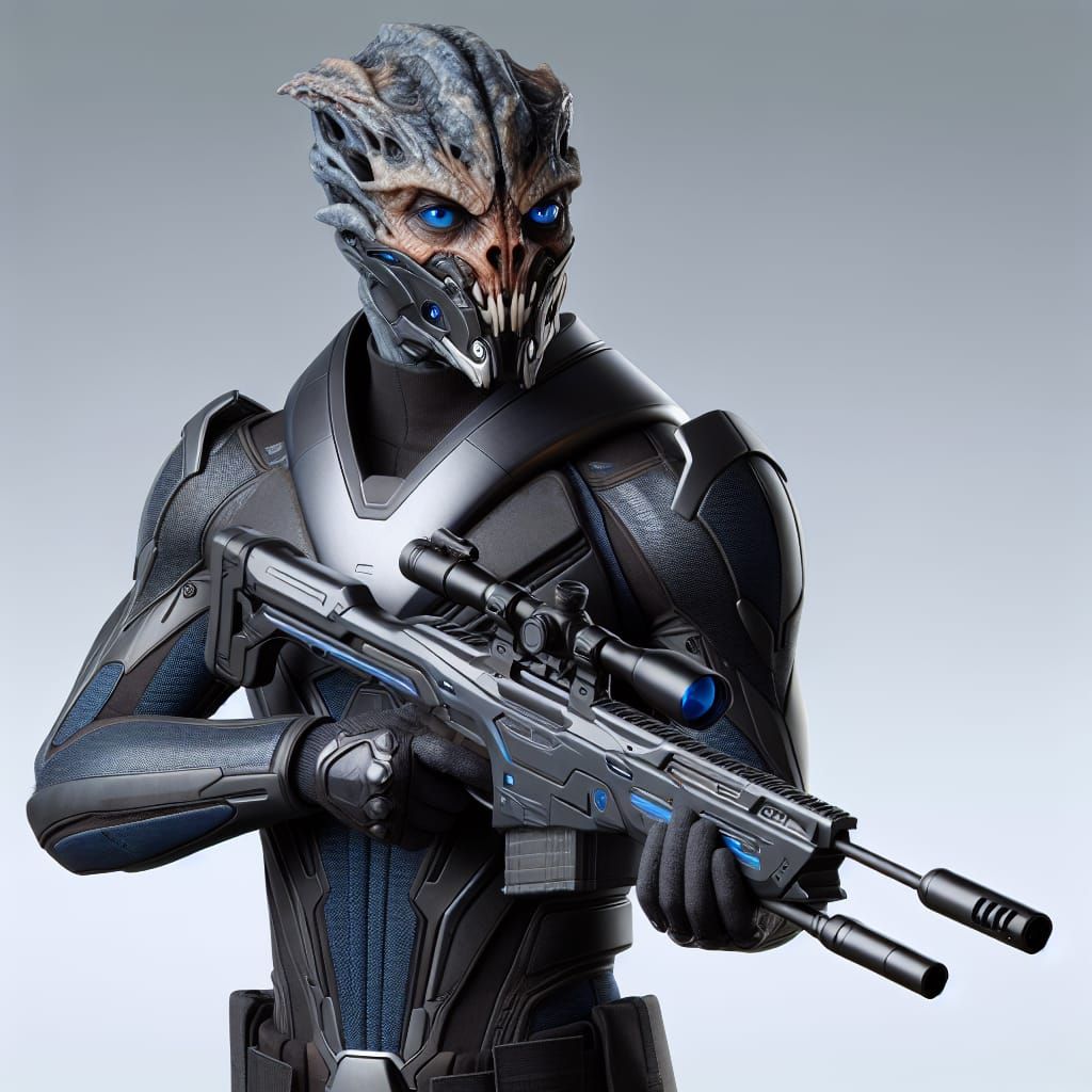 Heroic Turian Warrior with Sniper Rifle