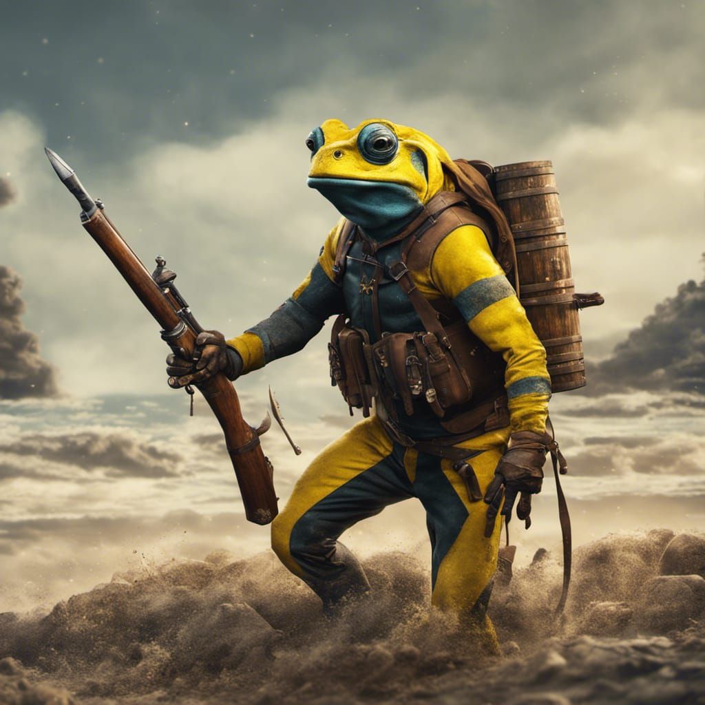 Yellow-Banded Poison Dart Frogman Action Pose