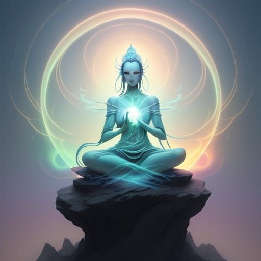 Tranquil Character in Glowing Aura, Ethereal Fantasy Art